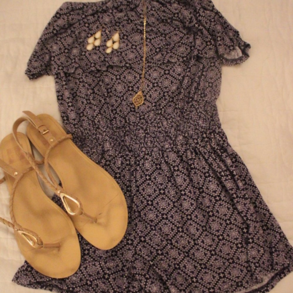 Strapless Short Patterned Blue Romper